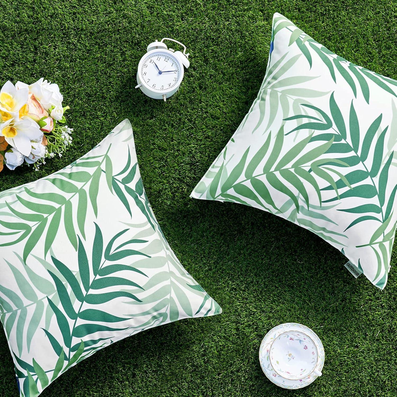 imageMIULEE Pack of 2 Fall Decorative Outdoor Waterproof Throw Pillow Covers Patio Pillow Cases Natural Leaves Pattern Spring Square Cushion Shams Shell for Garden Balcony Couch 20x20 Inch OrangeSage Green