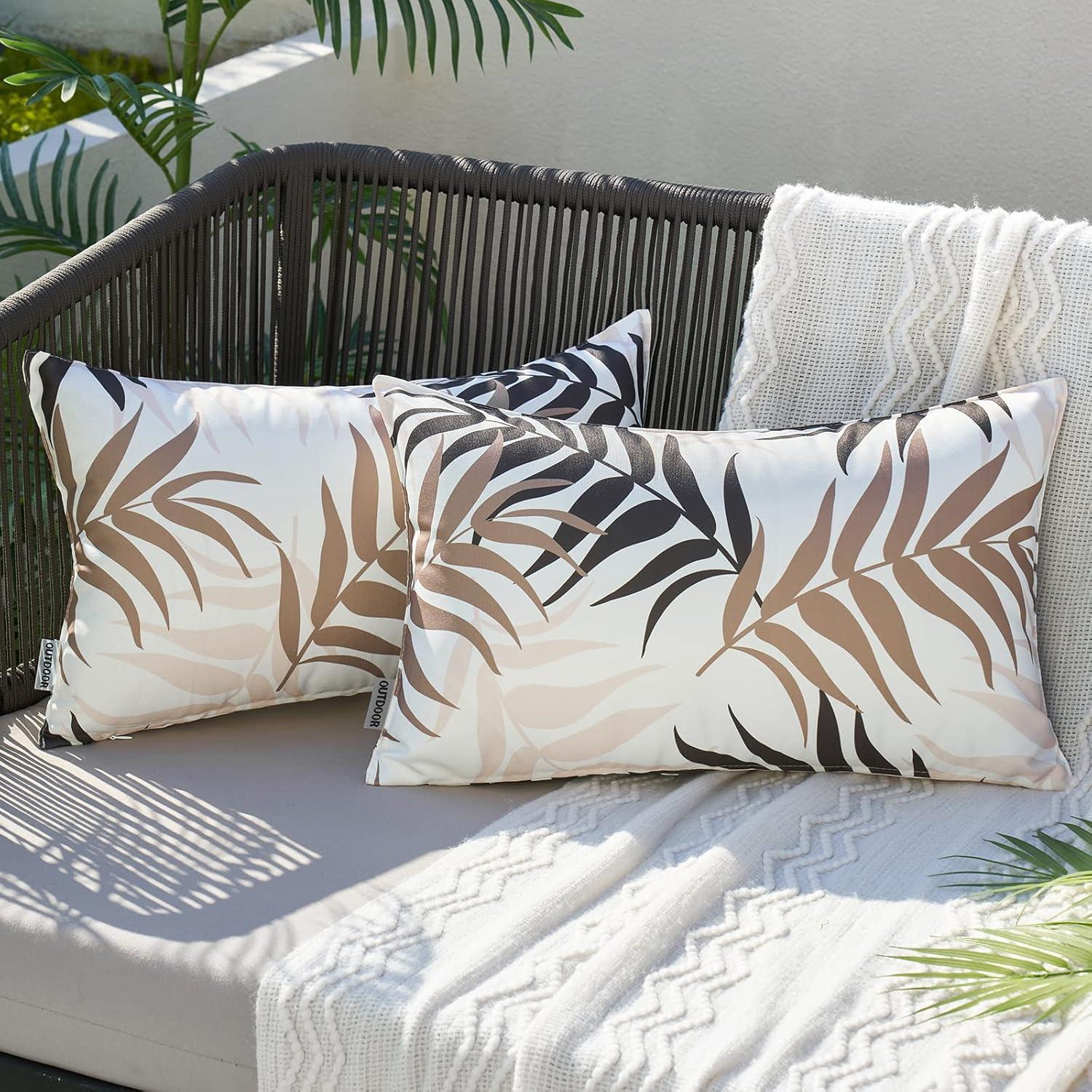 imageMIULEE Pack of 2 Fall Decorative Outdoor Waterproof Throw Pillow Covers Patio Pillow Cases Natural Leaves Pattern Spring Square Cushion Shams Shell for Garden Balcony Couch 20x20 Inch OrangeCoffee Brown