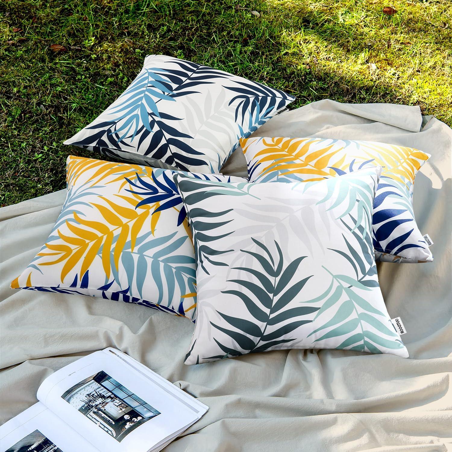 imageMIULEE Pack of 2 Fall Decorative Outdoor Waterproof Throw Pillow Covers Patio Pillow Cases Natural Leaves Pattern Spring Square Cushion Shams Shell for Garden Balcony Couch 20x20 Inch OrangeNavy Blue