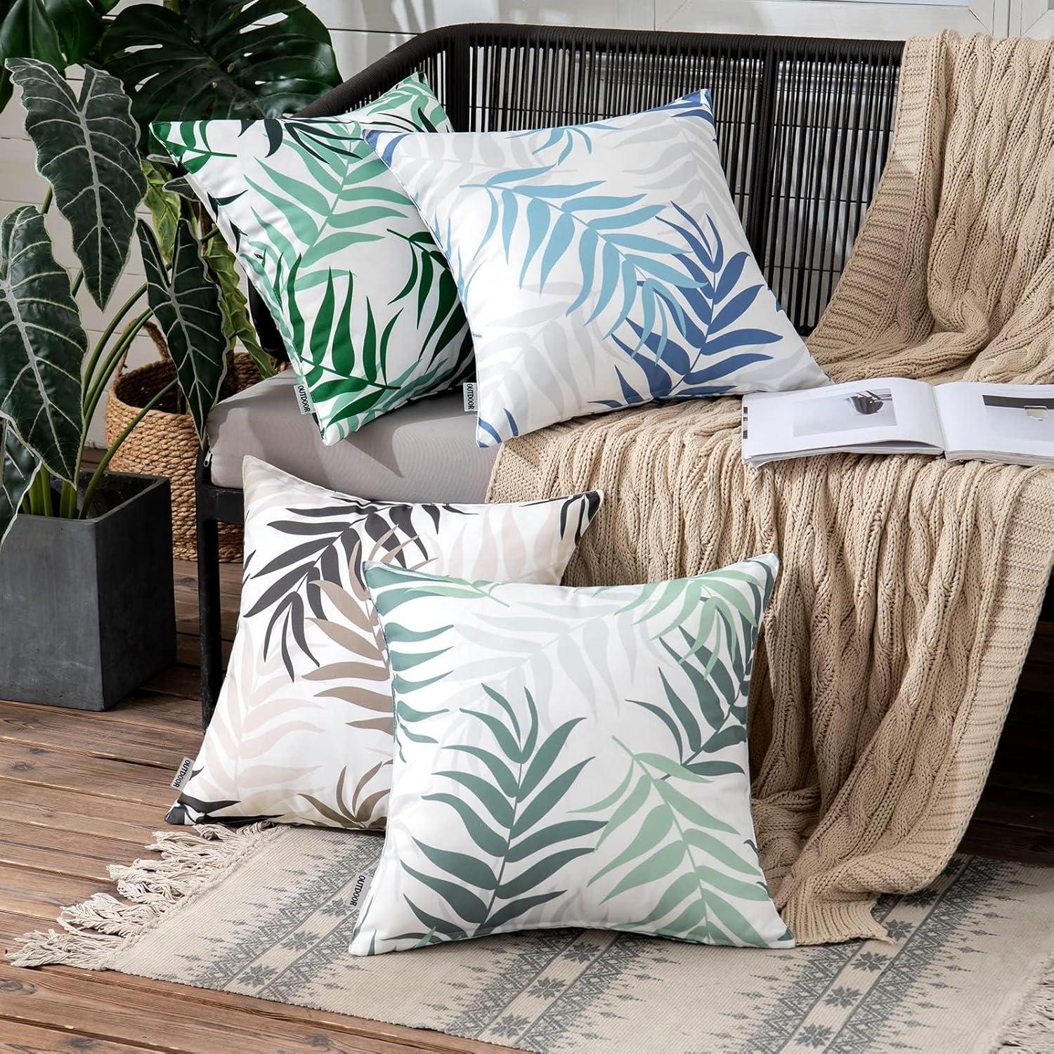 imageMIULEE Pack of 2 Fall Decorative Outdoor Waterproof Throw Pillow Covers Patio Pillow Cases Natural Leaves Pattern Spring Square Cushion Shams Shell for Garden Balcony Couch 20x20 Inch OrangeGreyish Green
