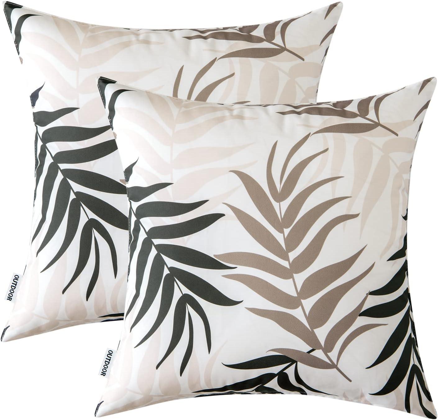 imageMIULEE Pack of 2 Fall Decorative Outdoor Waterproof Throw Pillow Covers Patio Pillow Cases Natural Leaves Pattern Spring Square Cushion Shams Shell for Garden Balcony Couch 20x20 Inch OrangeCoffee Brown