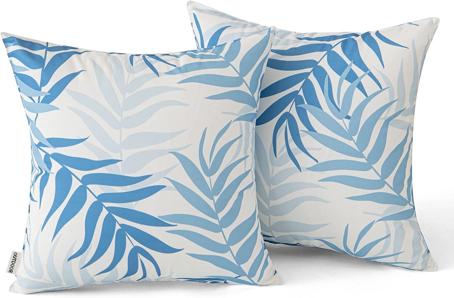 imageMIULEE Pack of 2 Fall Decorative Outdoor Waterproof Throw Pillow Covers Patio Pillow Cases Natural Leaves Pattern Spring Square Cushion Shams Shell for Garden Balcony Couch 20x20 Inch OrangeLight Blue