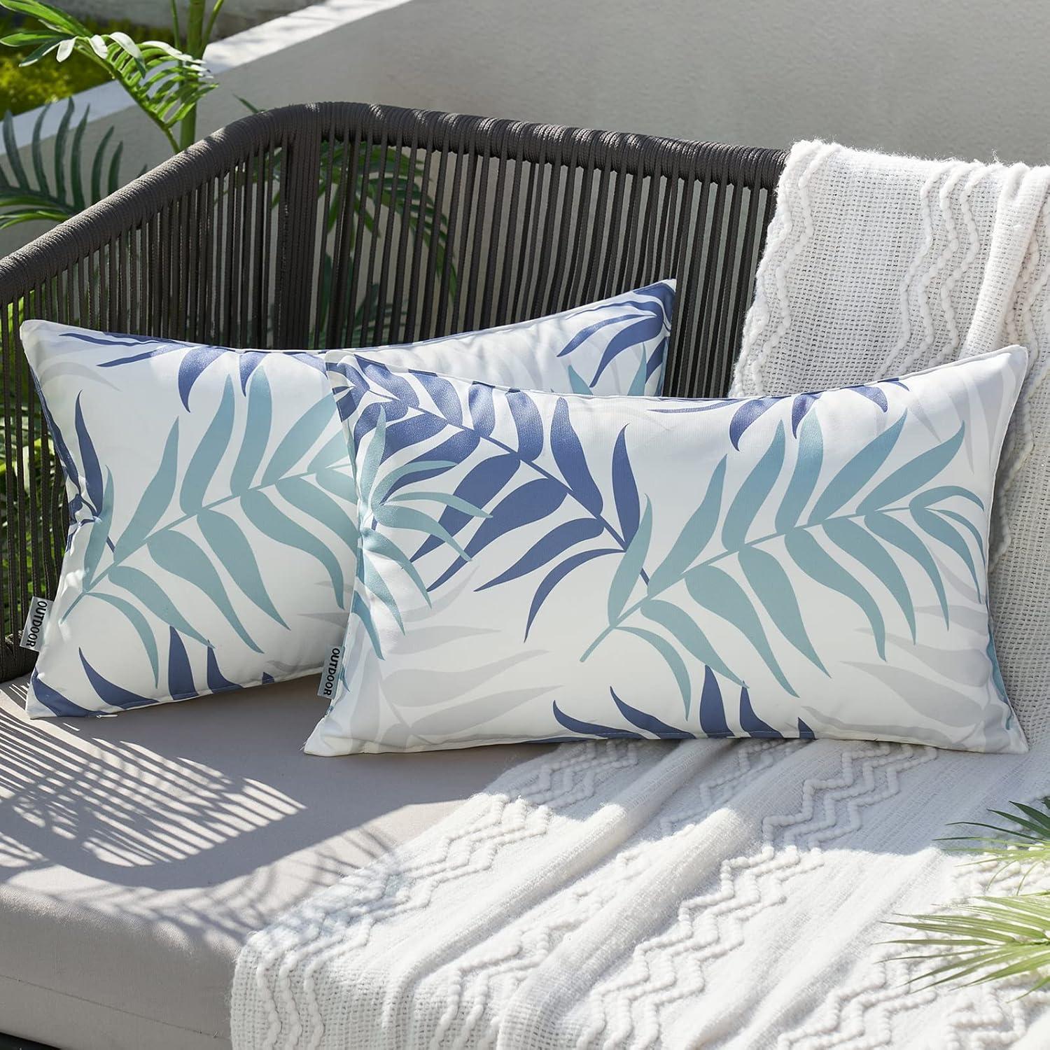 imageMIULEE Pack of 2 Fall Decorative Outdoor Waterproof Throw Pillow Covers Patio Pillow Cases Natural Leaves Pattern Spring Square Cushion Shams Shell for Garden Balcony Couch 20x20 Inch OrangeBlue