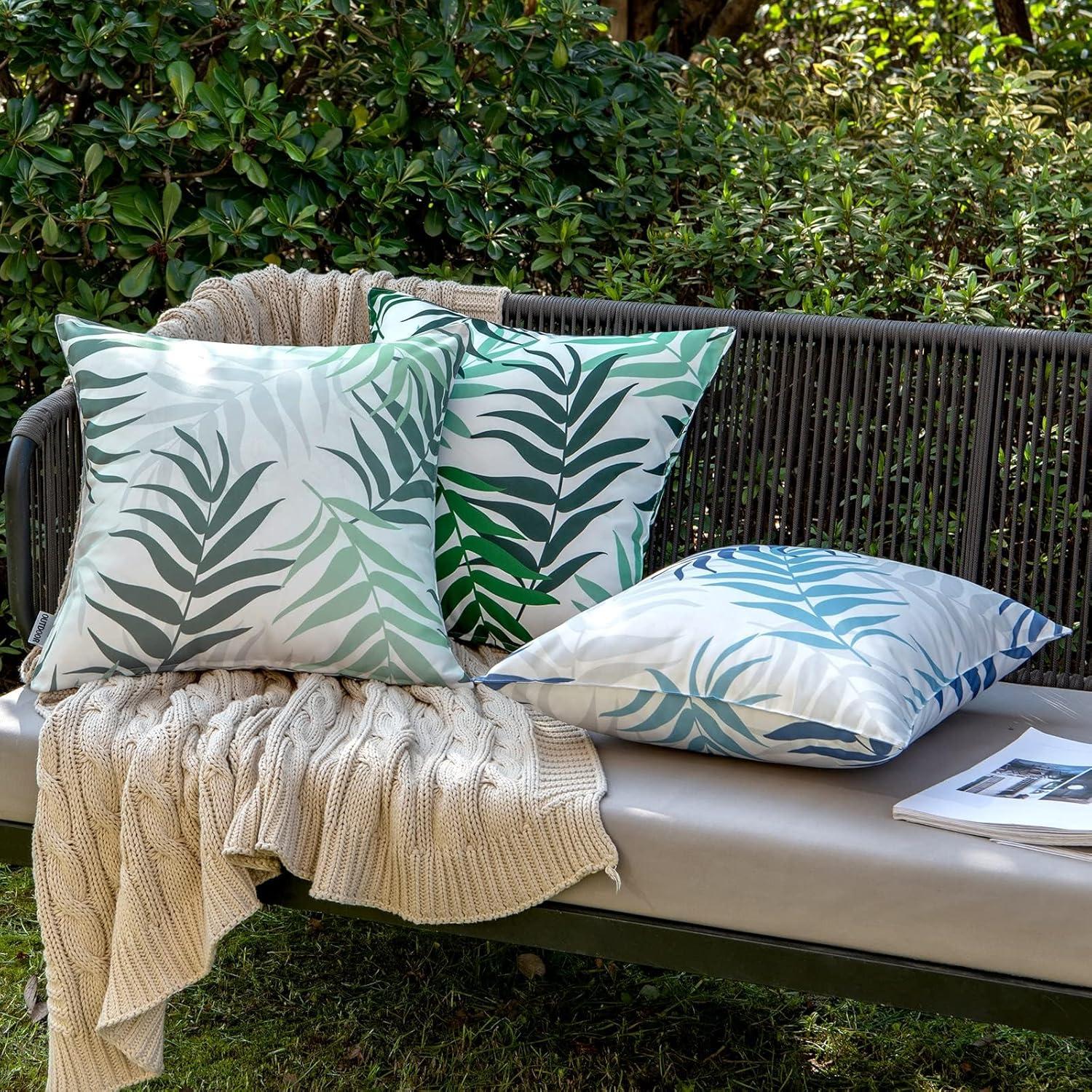 imageMIULEE Pack of 2 Fall Decorative Outdoor Waterproof Throw Pillow Covers Patio Pillow Cases Natural Leaves Pattern Spring Square Cushion Shams Shell for Garden Balcony Couch 20x20 Inch OrangeGreyish Green