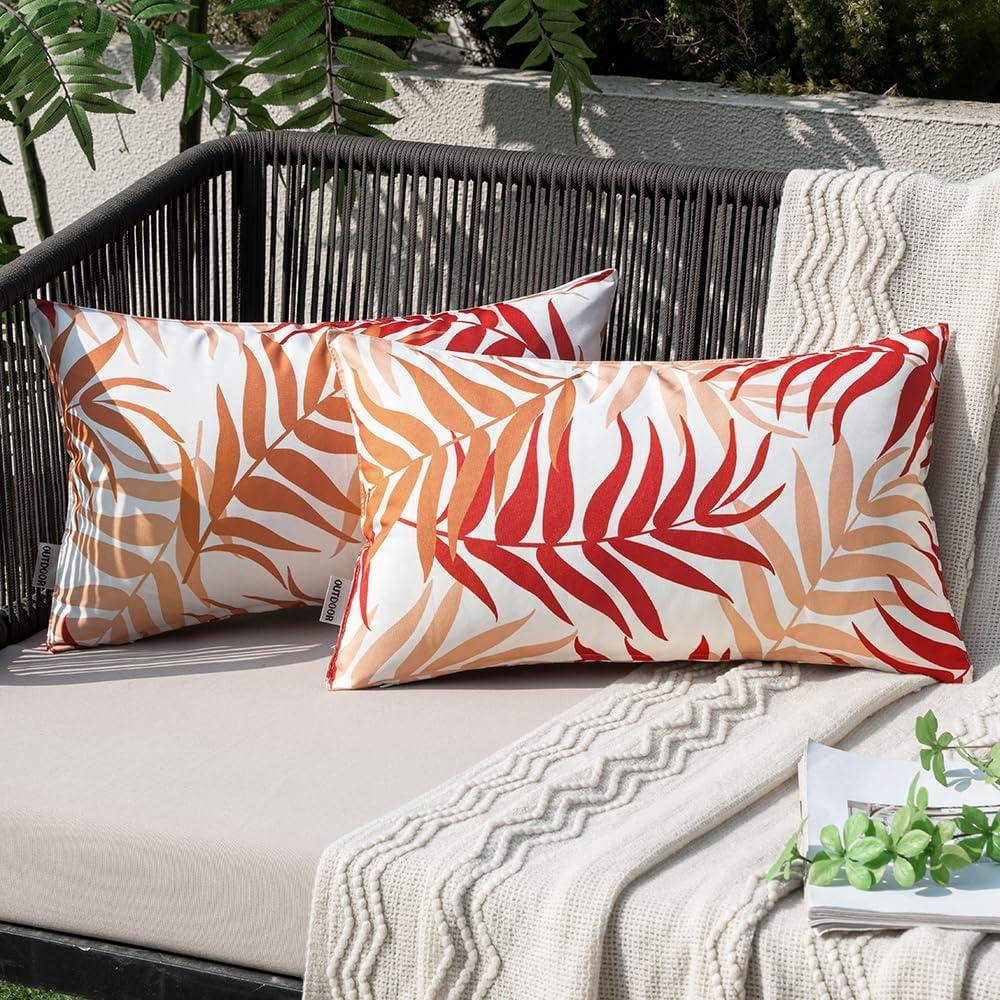 imageMIULEE Pack of 2 Fall Decorative Outdoor Waterproof Throw Pillow Covers Patio Pillow Cases Natural Leaves Pattern Spring Square Cushion Shams Shell for Garden Balcony Couch 20x20 Inch OrangeOrange