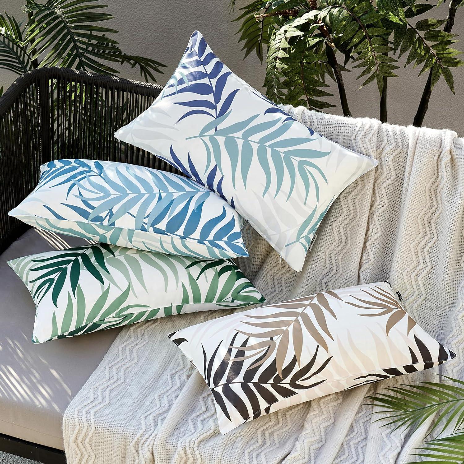 imageMIULEE Pack of 2 Fall Decorative Outdoor Waterproof Throw Pillow Covers Patio Pillow Cases Natural Leaves Pattern Spring Square Cushion Shams Shell for Garden Balcony Couch 20x20 Inch OrangeSage Green
