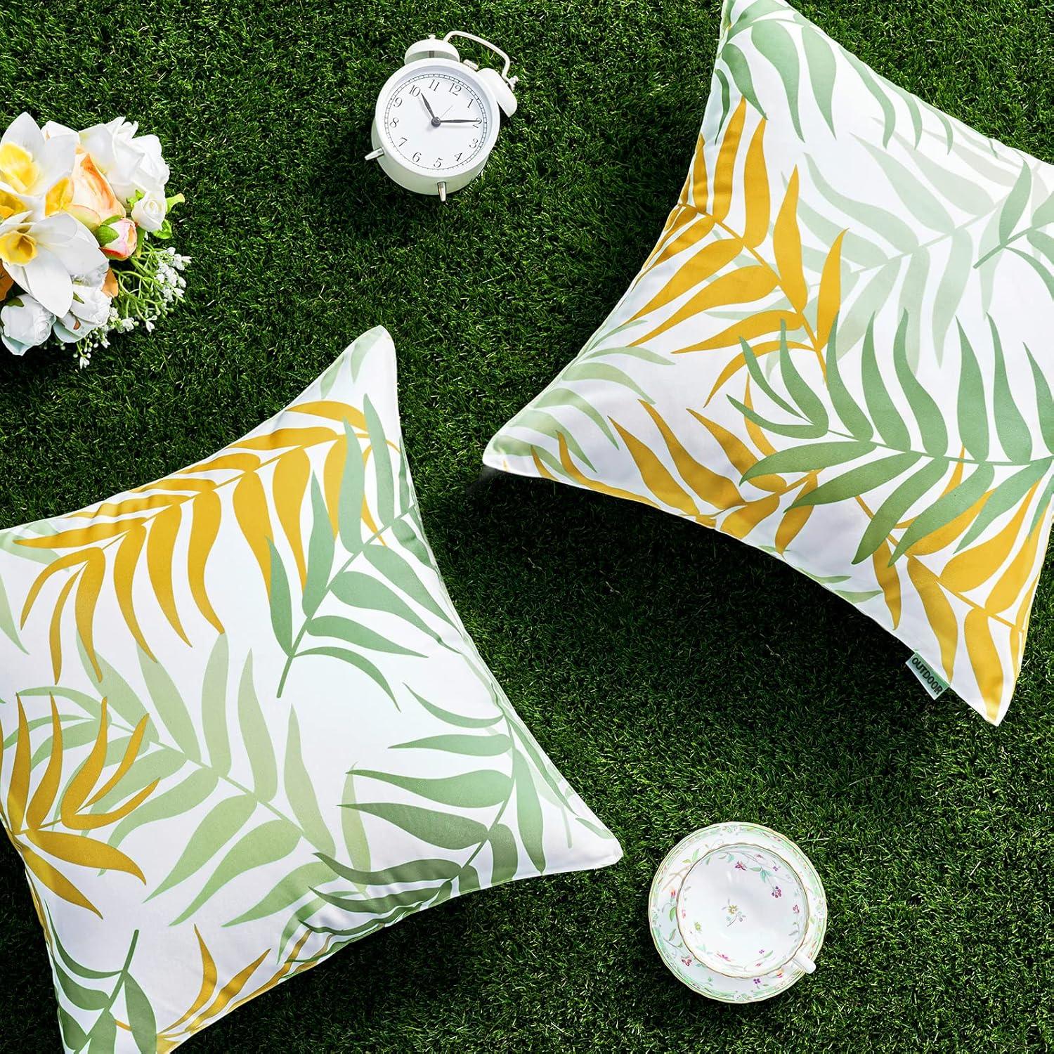 imageMIULEE Pack of 2 Fall Decorative Outdoor Waterproof Throw Pillow Covers Patio Pillow Cases Natural Leaves Pattern Spring Square Cushion Shams Shell for Garden Balcony Couch 20x20 Inch OrangeGreenyellow