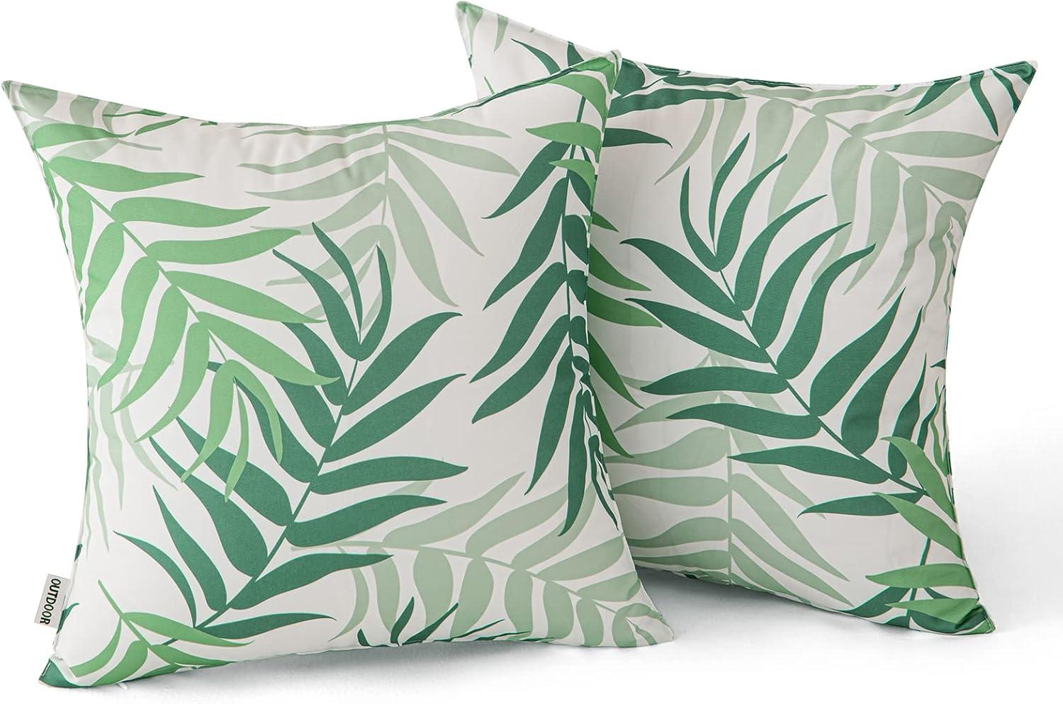 imageMIULEE Pack of 2 Fall Decorative Outdoor Waterproof Throw Pillow Covers Patio Pillow Cases Natural Leaves Pattern Spring Square Cushion Shams Shell for Garden Balcony Couch 20x20 Inch OrangeSage Green