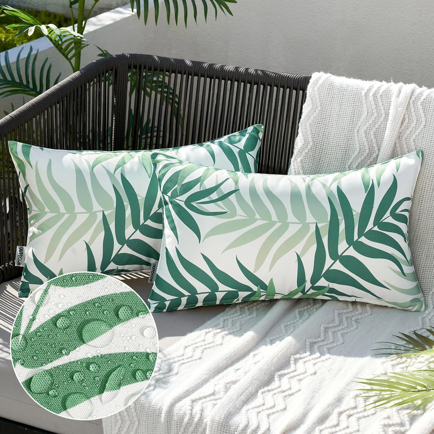imageMIULEE Pack of 2 Fall Decorative Outdoor Waterproof Throw Pillow Covers Patio Pillow Cases Natural Leaves Pattern Spring Square Cushion Shams Shell for Garden Balcony Couch 20x20 Inch OrangeSage Green