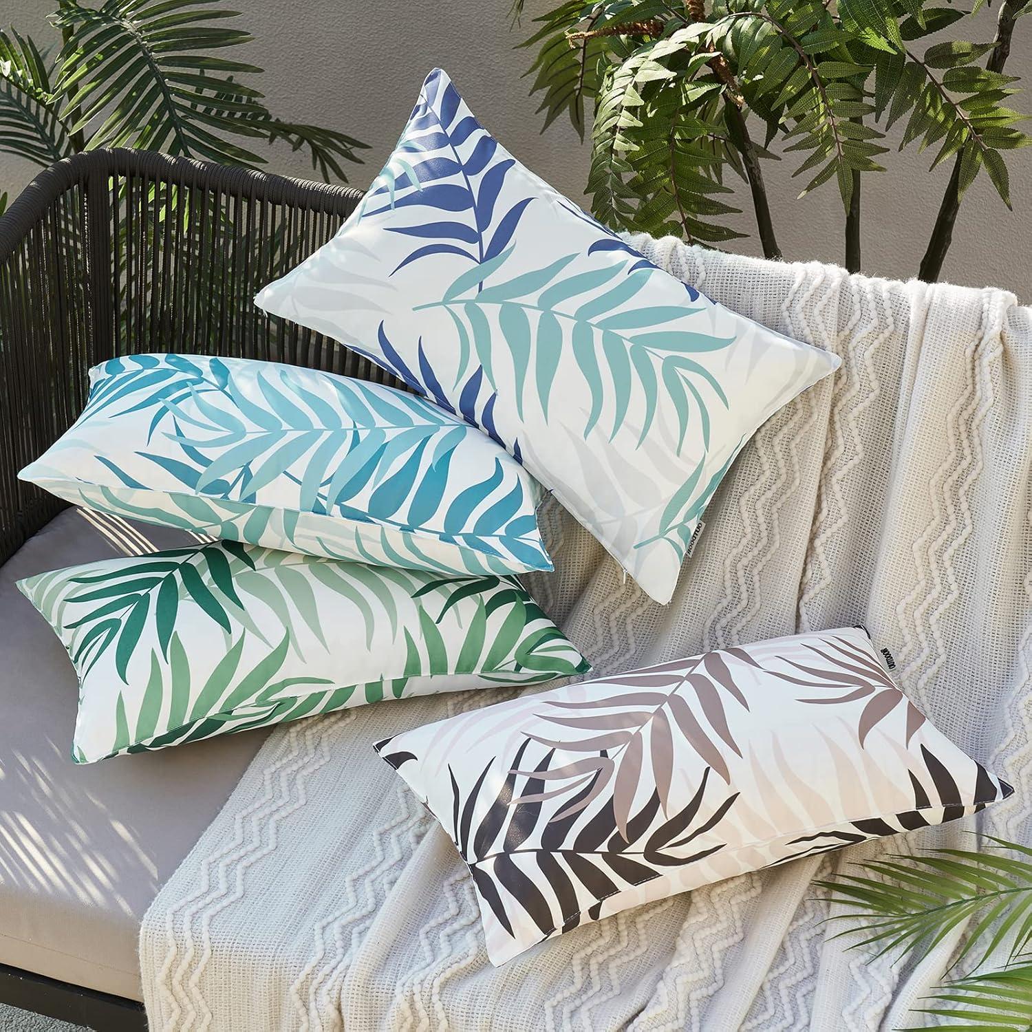 imageMIULEE Pack of 2 Fall Decorative Outdoor Waterproof Throw Pillow Covers Patio Pillow Cases Natural Leaves Pattern Spring Square Cushion Shams Shell for Garden Balcony Couch 20x20 Inch OrangeBlue