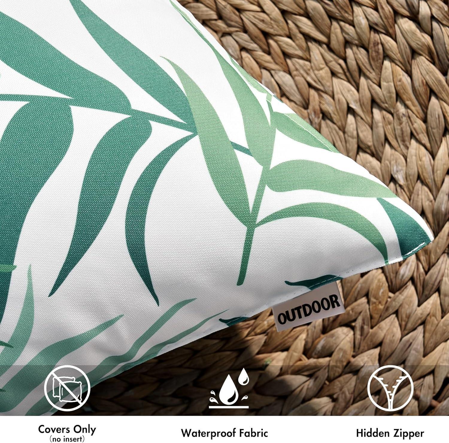 imageMIULEE Pack of 2 Fall Decorative Outdoor Waterproof Throw Pillow Covers Patio Pillow Cases Natural Leaves Pattern Spring Square Cushion Shams Shell for Garden Balcony Couch 20x20 Inch OrangeSage Green