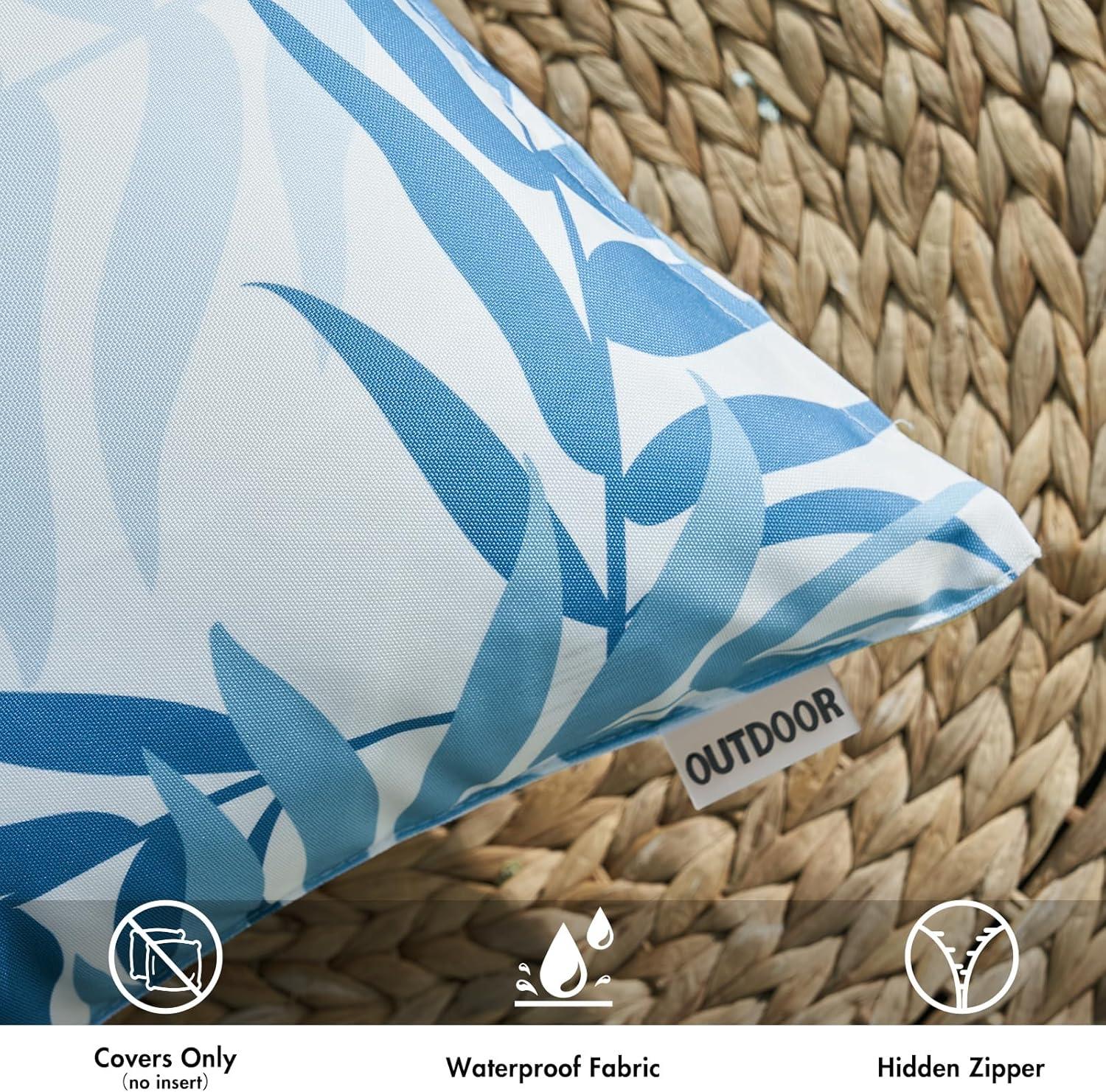 imageMIULEE Pack of 2 Fall Decorative Outdoor Waterproof Throw Pillow Covers Patio Pillow Cases Natural Leaves Pattern Spring Square Cushion Shams Shell for Garden Balcony Couch 20x20 Inch OrangeLight Blue