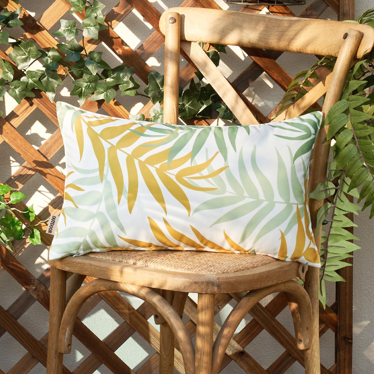 imageMIULEE Pack of 2 Fall Decorative Outdoor Waterproof Throw Pillow Covers Patio Pillow Cases Natural Leaves Pattern Spring Square Cushion Shams Shell for Garden Balcony Couch 20x20 Inch OrangeGreenyellow