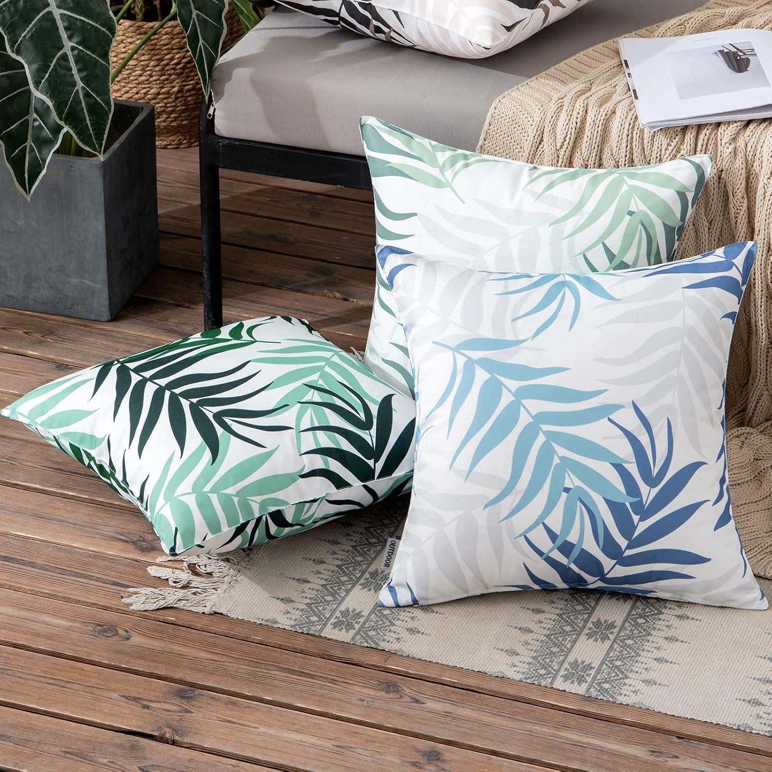 imageMIULEE Pack of 2 Fall Decorative Outdoor Waterproof Throw Pillow Covers Patio Pillow Cases Natural Leaves Pattern Spring Square Cushion Shams Shell for Garden Balcony Couch 20x20 Inch OrangeBlue