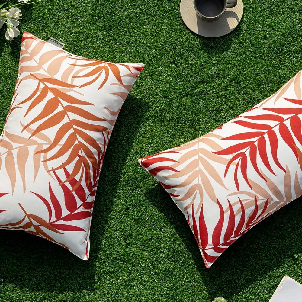 imageMIULEE Pack of 2 Fall Decorative Outdoor Waterproof Throw Pillow Covers Patio Pillow Cases Natural Leaves Pattern Spring Square Cushion Shams Shell for Garden Balcony Couch 20x20 Inch OrangeOrange