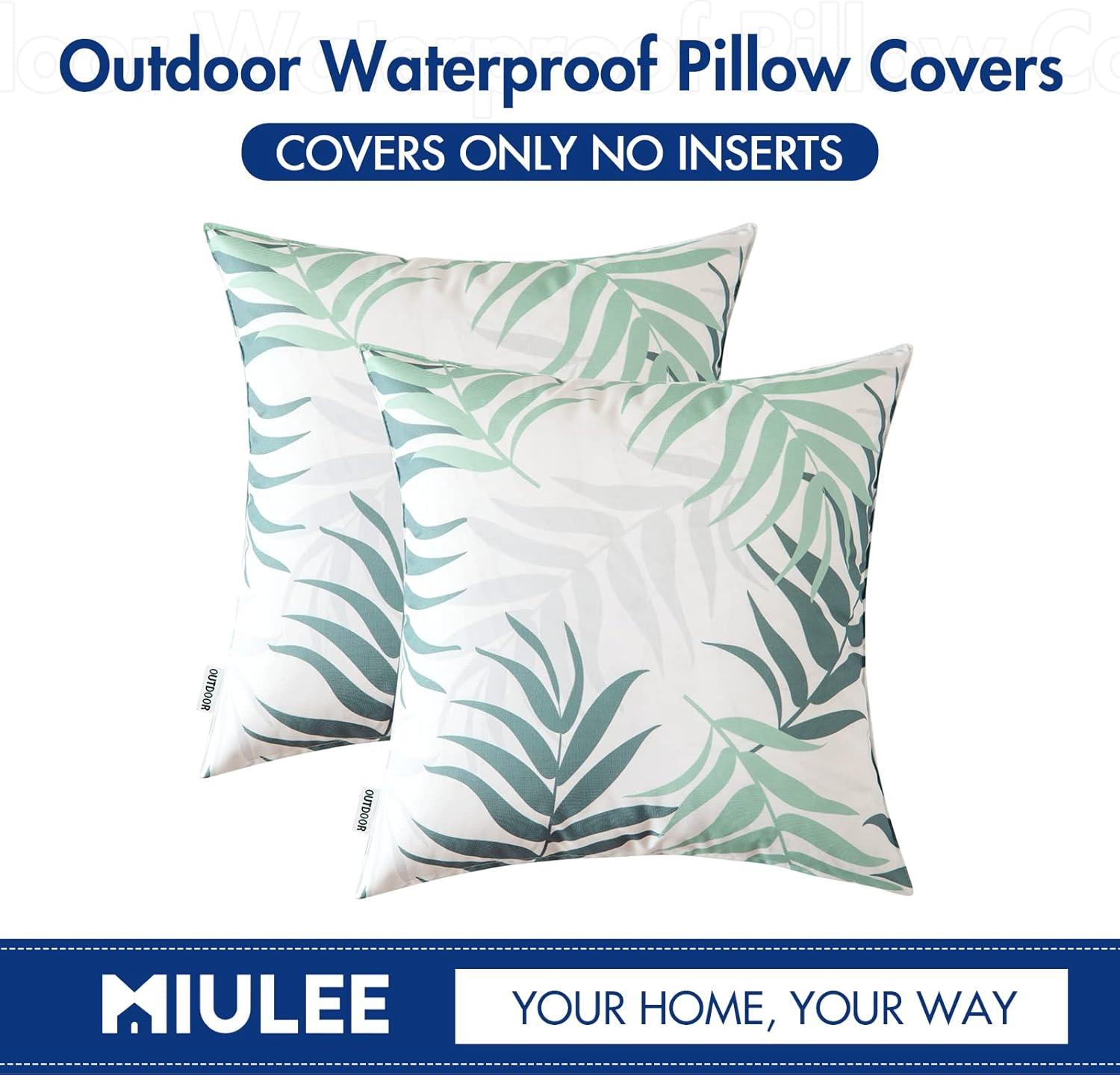 imageMIULEE Pack of 2 Fall Decorative Outdoor Waterproof Throw Pillow Covers Patio Pillow Cases Natural Leaves Pattern Spring Square Cushion Shams Shell for Garden Balcony Couch 20x20 Inch OrangeGreyish Green