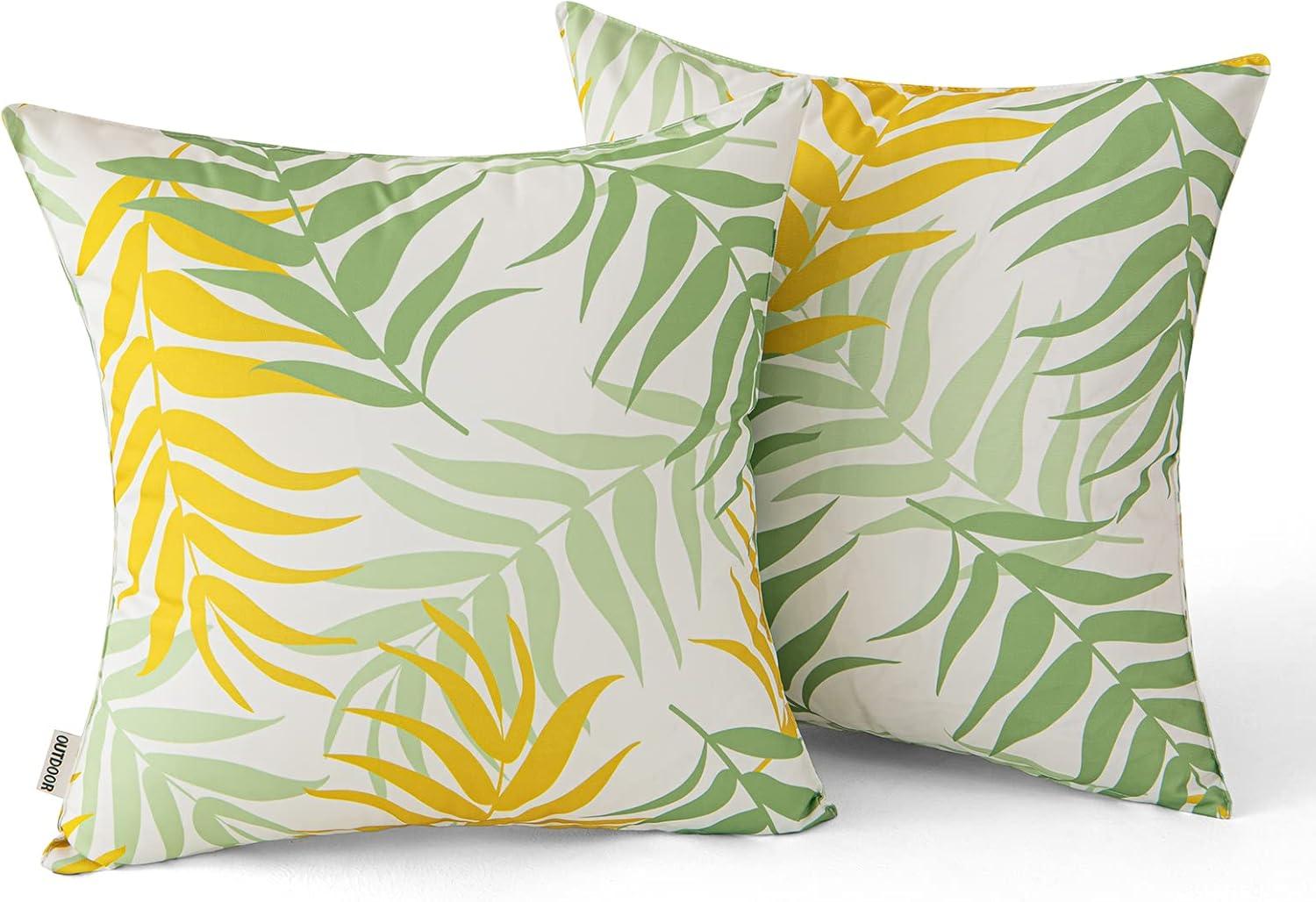 imageMIULEE Pack of 2 Fall Decorative Outdoor Waterproof Throw Pillow Covers Patio Pillow Cases Natural Leaves Pattern Spring Square Cushion Shams Shell for Garden Balcony Couch 20x20 Inch OrangeGreenyellow