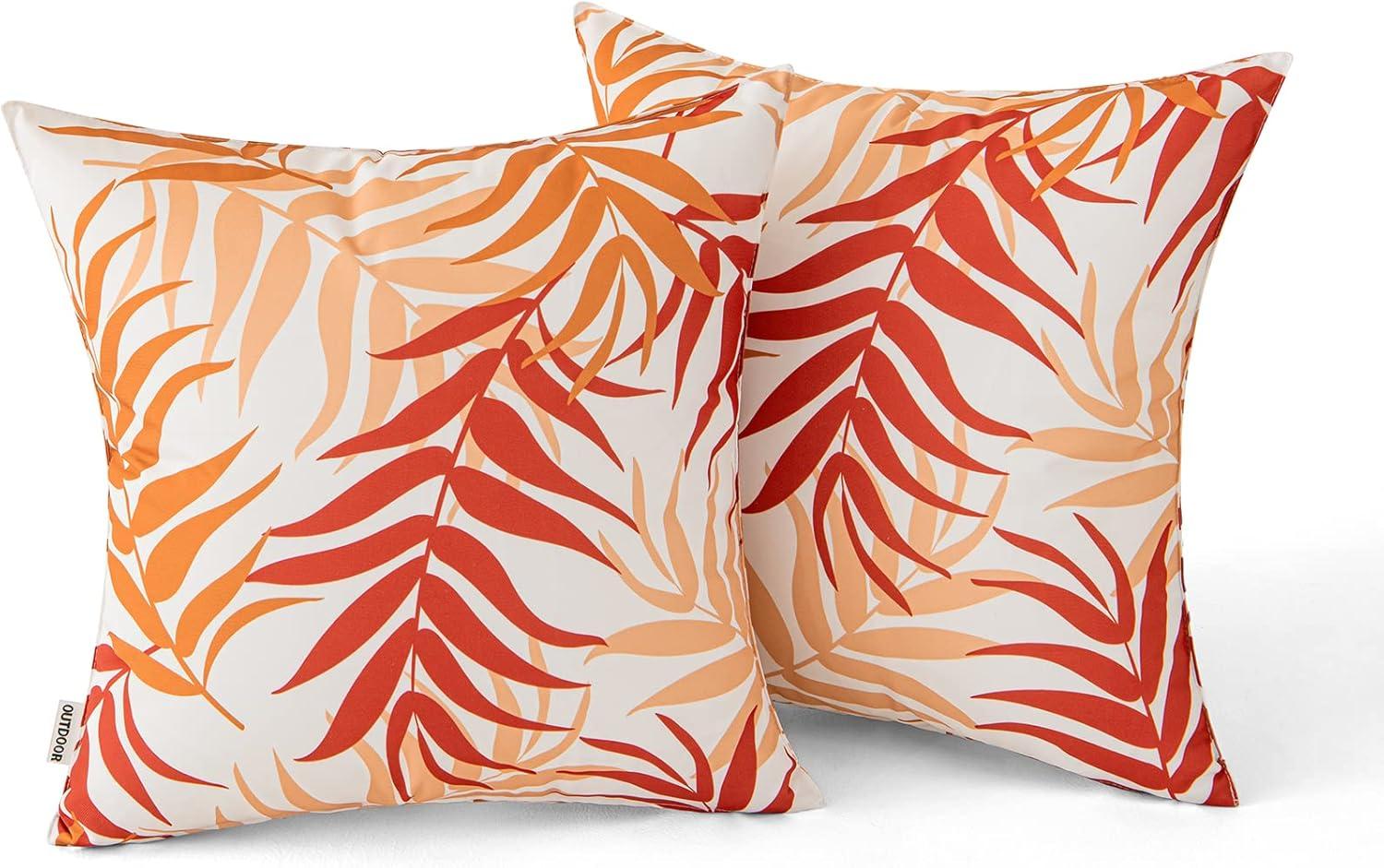 imageMIULEE Pack of 2 Fall Decorative Outdoor Waterproof Throw Pillow Covers Patio Pillow Cases Natural Leaves Pattern Spring Square Cushion Shams Shell for Garden Balcony Couch 20x20 Inch OrangeOrange