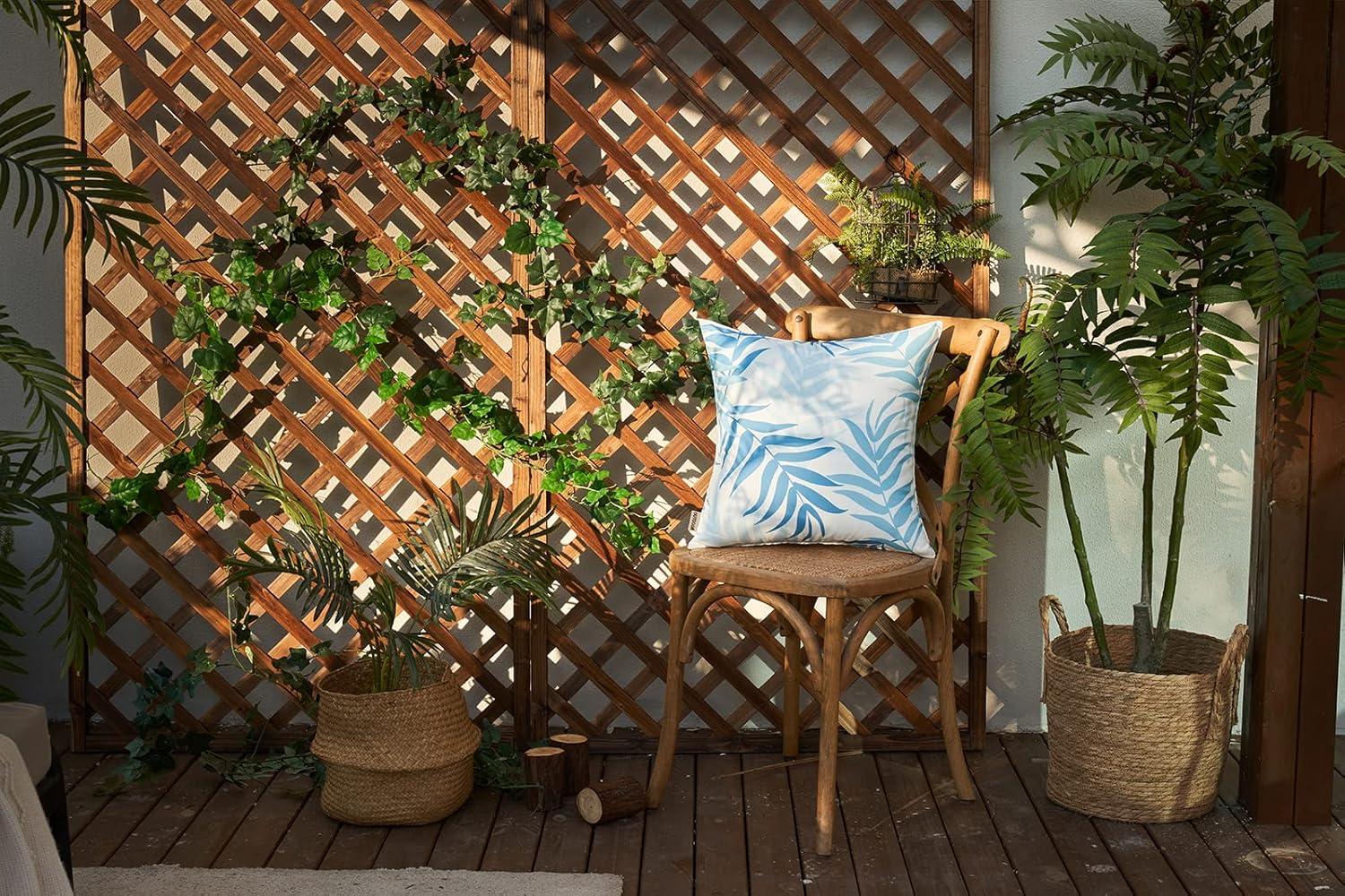imageMIULEE Pack of 2 Fall Decorative Outdoor Waterproof Throw Pillow Covers Patio Pillow Cases Natural Leaves Pattern Spring Square Cushion Shams Shell for Garden Balcony Couch 20x20 Inch OrangeLight Blue
