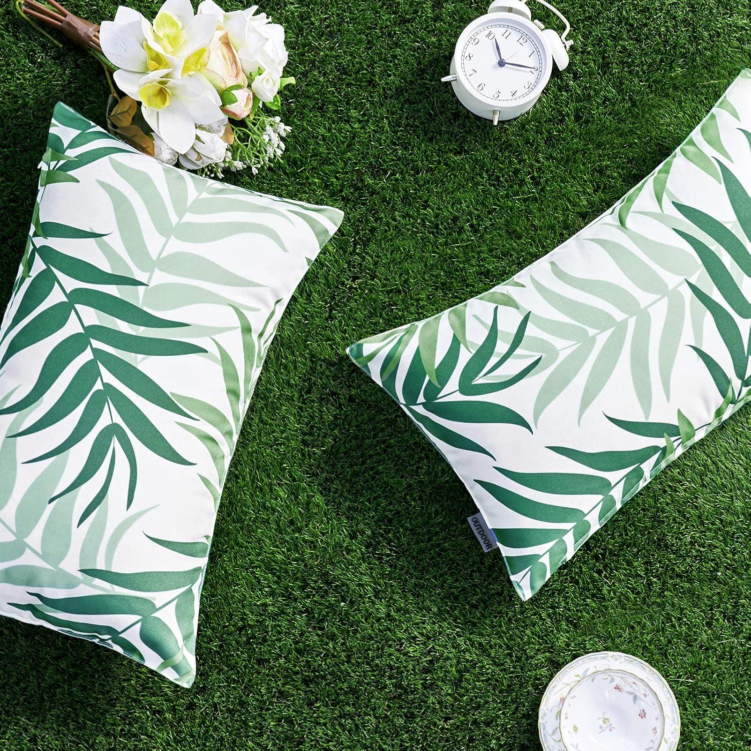 imageMIULEE Pack of 2 Fall Decorative Outdoor Waterproof Throw Pillow Covers Patio Pillow Cases Natural Leaves Pattern Spring Square Cushion Shams Shell for Garden Balcony Couch 20x20 Inch OrangeSage Green