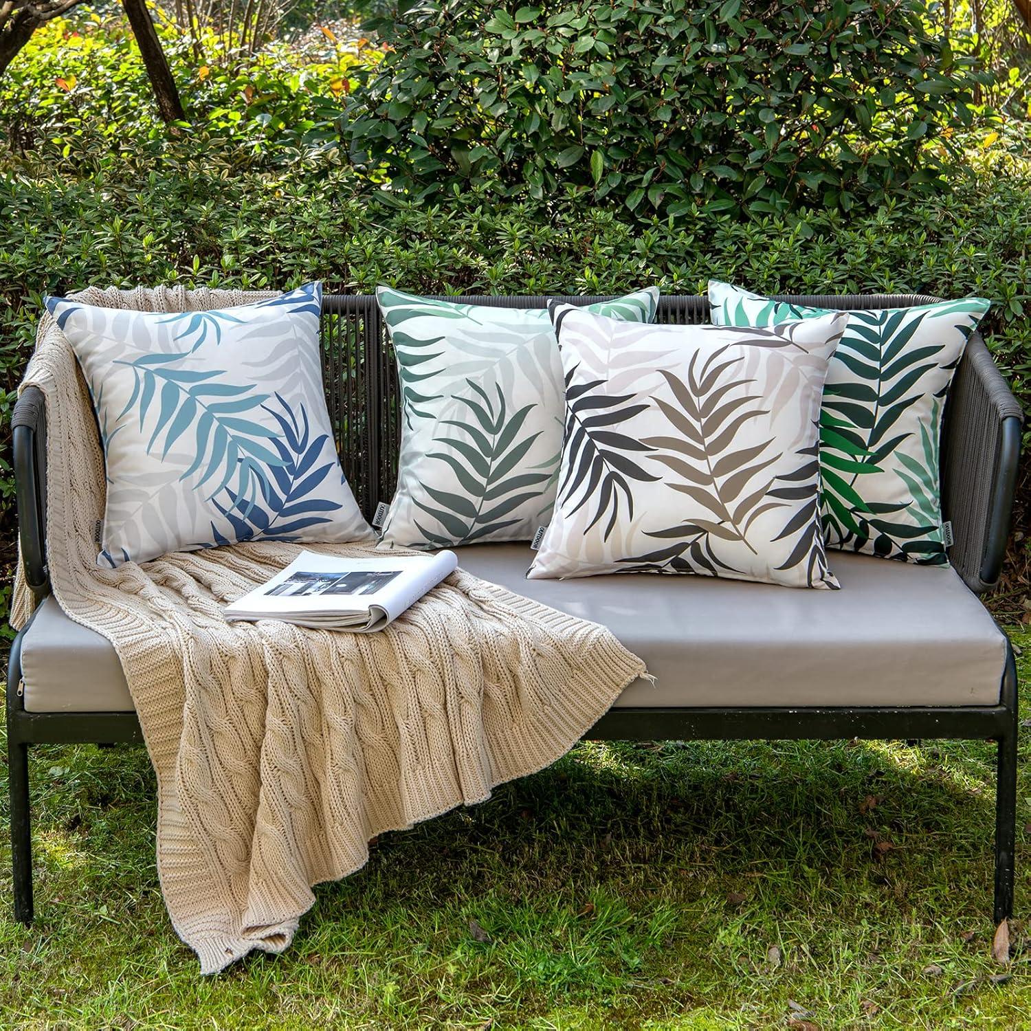 imageMIULEE Pack of 2 Fall Decorative Outdoor Waterproof Throw Pillow Covers Patio Pillow Cases Natural Leaves Pattern Spring Square Cushion Shams Shell for Garden Balcony Couch 20x20 Inch OrangeBlue