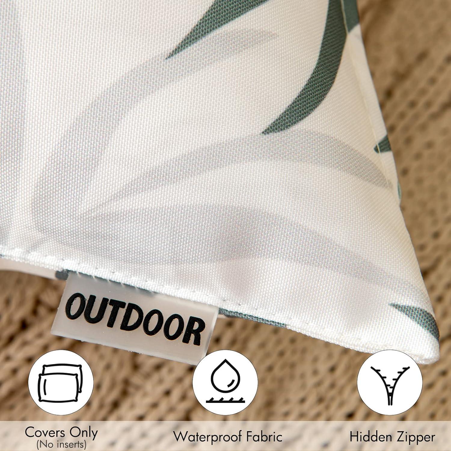 imageMIULEE Pack of 2 Fall Decorative Outdoor Waterproof Throw Pillow Covers Patio Pillow Cases Natural Leaves Pattern Spring Square Cushion Shams Shell for Garden Balcony Couch 20x20 Inch OrangeGreyish Green