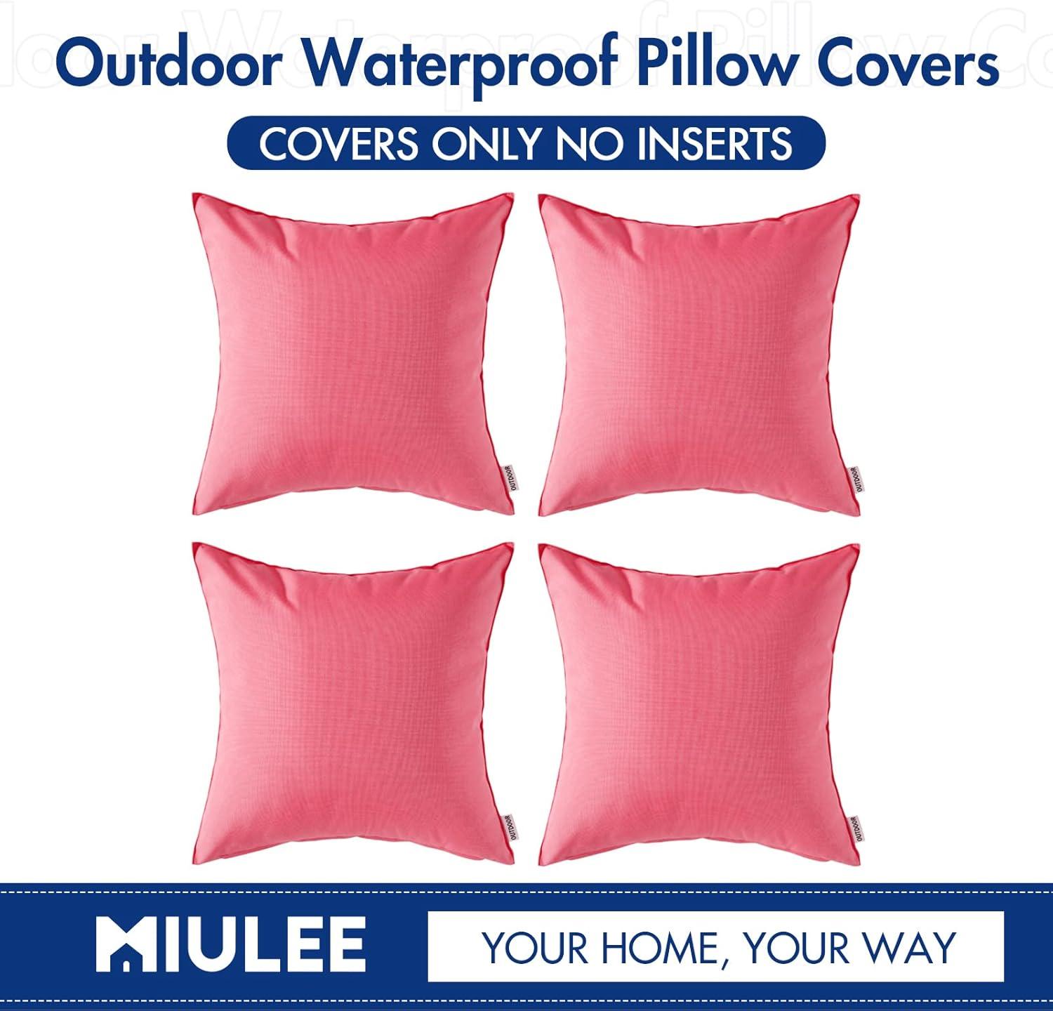 imageMIULEE Pack of 4 Decorative Outdoor Waterproof Summer Pillow Covers Square Garden Cushion Cases PU Coating Throw Pillow Cover Shell for Tent Park Couch 18x18 inch redYellowPink