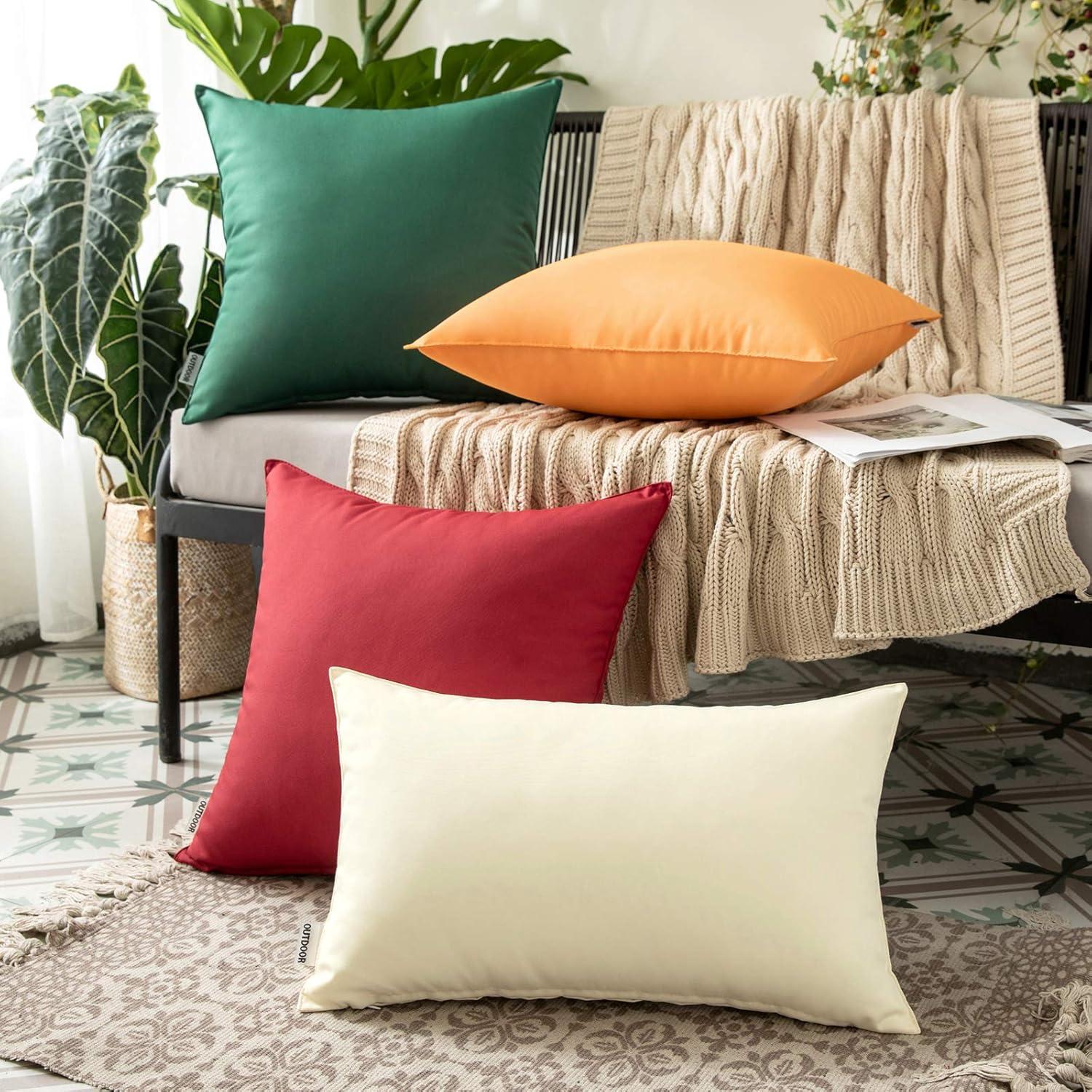 imageMIULEE Pack of 4 Decorative Outdoor Waterproof Summer Pillow Covers Square Garden Cushion Cases PU Coating Throw Pillow Cover Shell for Tent Park Couch 18x18 inch redYellowBeige