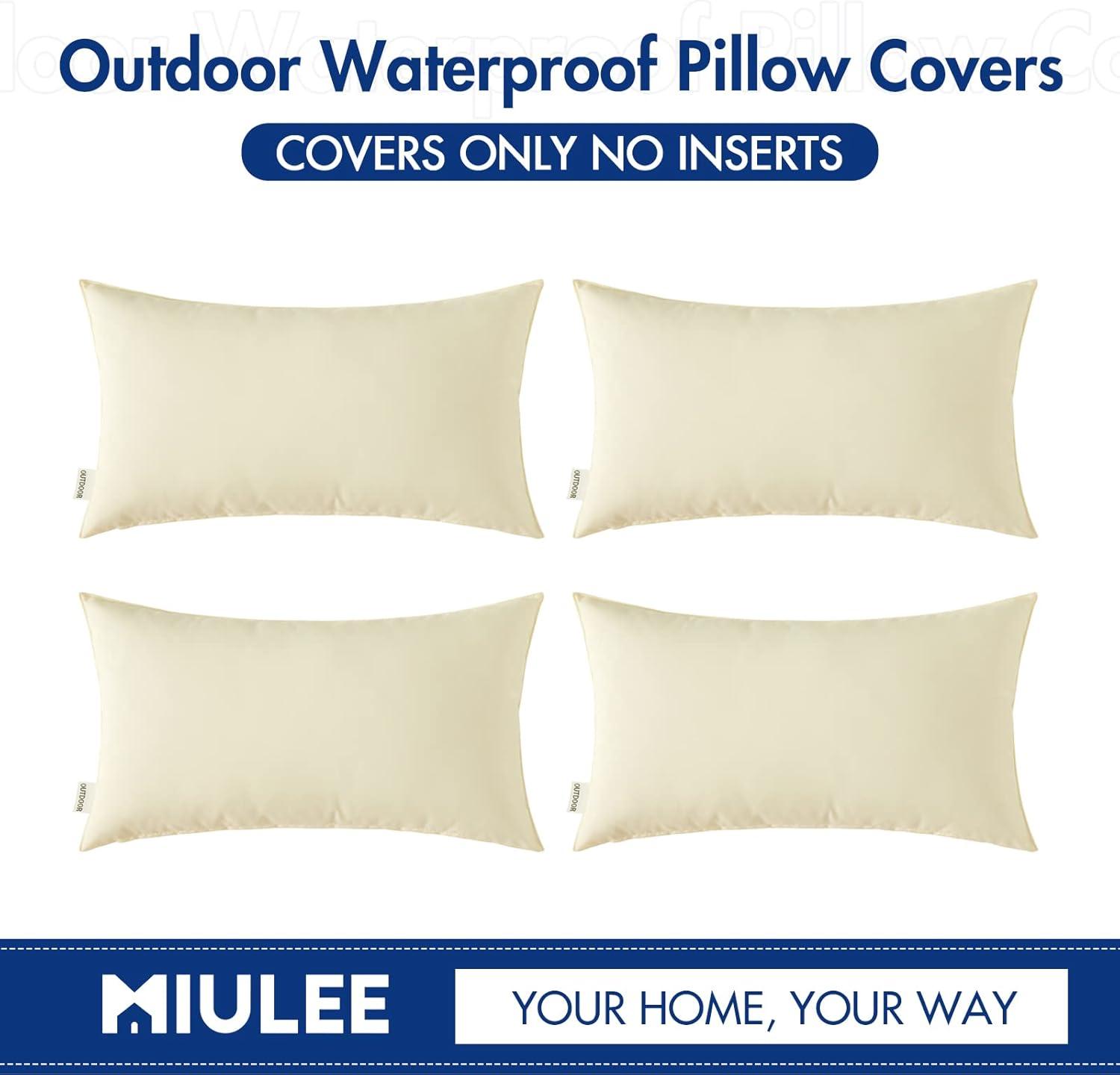 imageMIULEE Pack of 4 Decorative Outdoor Waterproof Summer Pillow Covers Square Garden Cushion Cases PU Coating Throw Pillow Cover Shell for Tent Park Couch 18x18 inch redYellowBeige