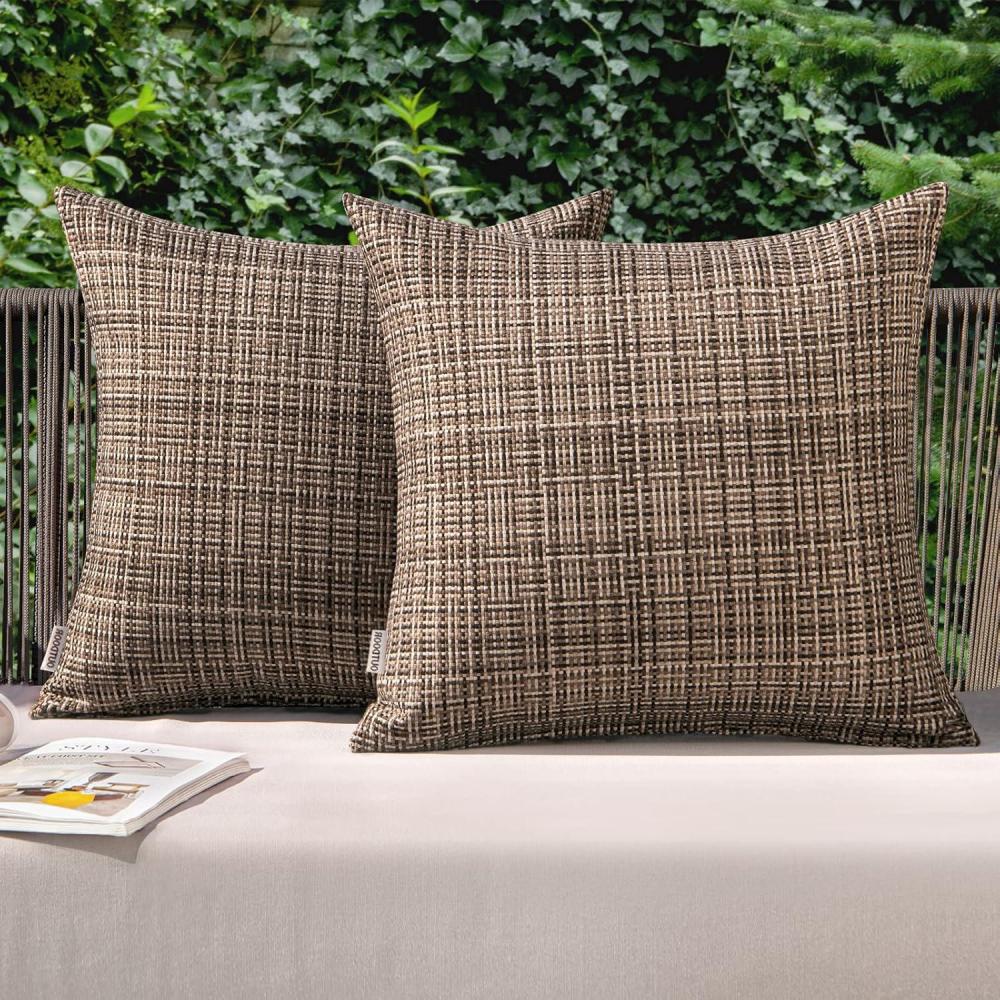 imageMIULEE Outdoor Waterproof Throw Pillow Covers Decorative Farmhouse Water Resistant Cushion Covers for Tent Patio Garden Couch Sofa Pack of 2 20x20 Inch VioletBrown