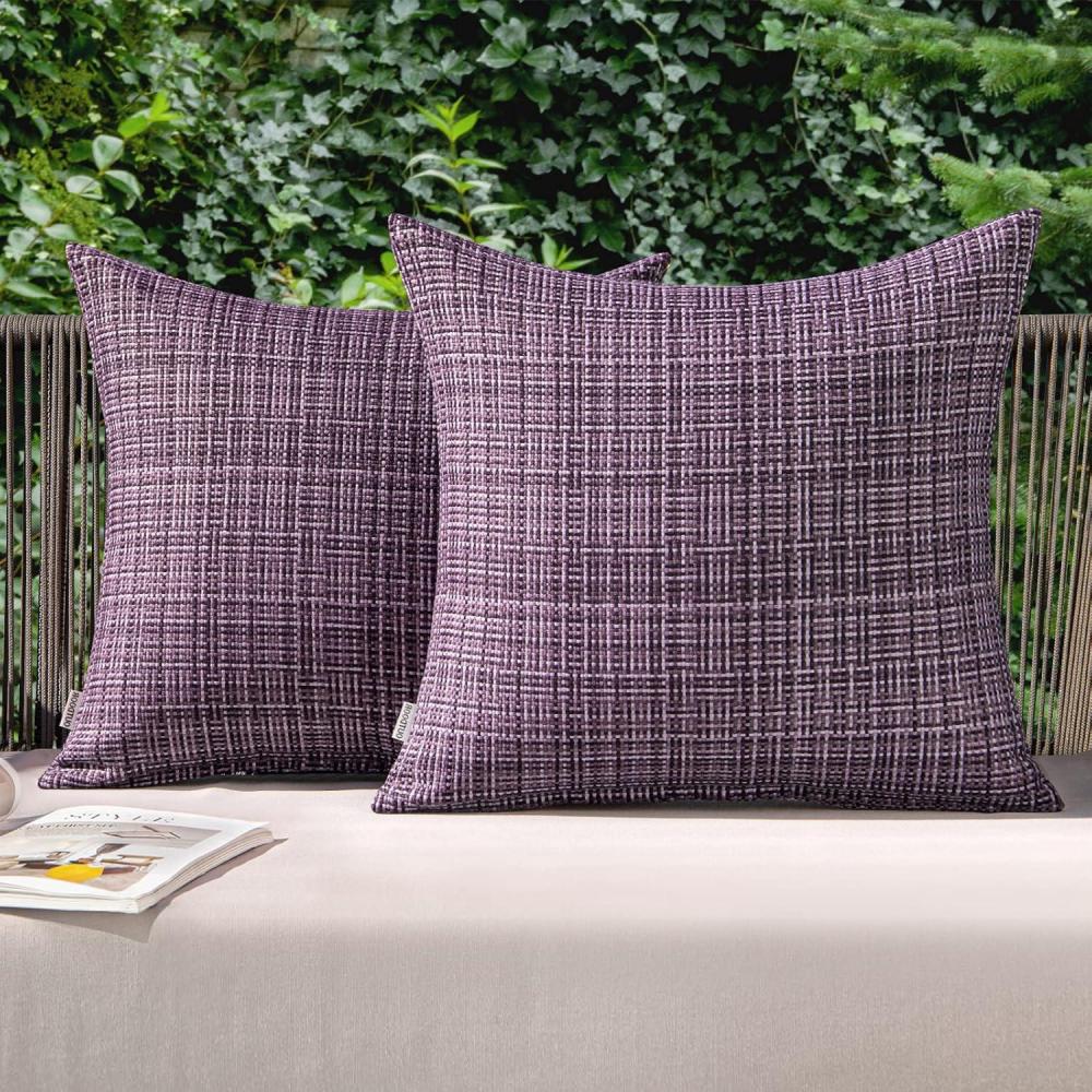 imageMIULEE Outdoor Waterproof Throw Pillow Covers Decorative Farmhouse Water Resistant Cushion Covers for Tent Patio Garden Couch Sofa Pack of 2 20x20 Inch VioletViolet