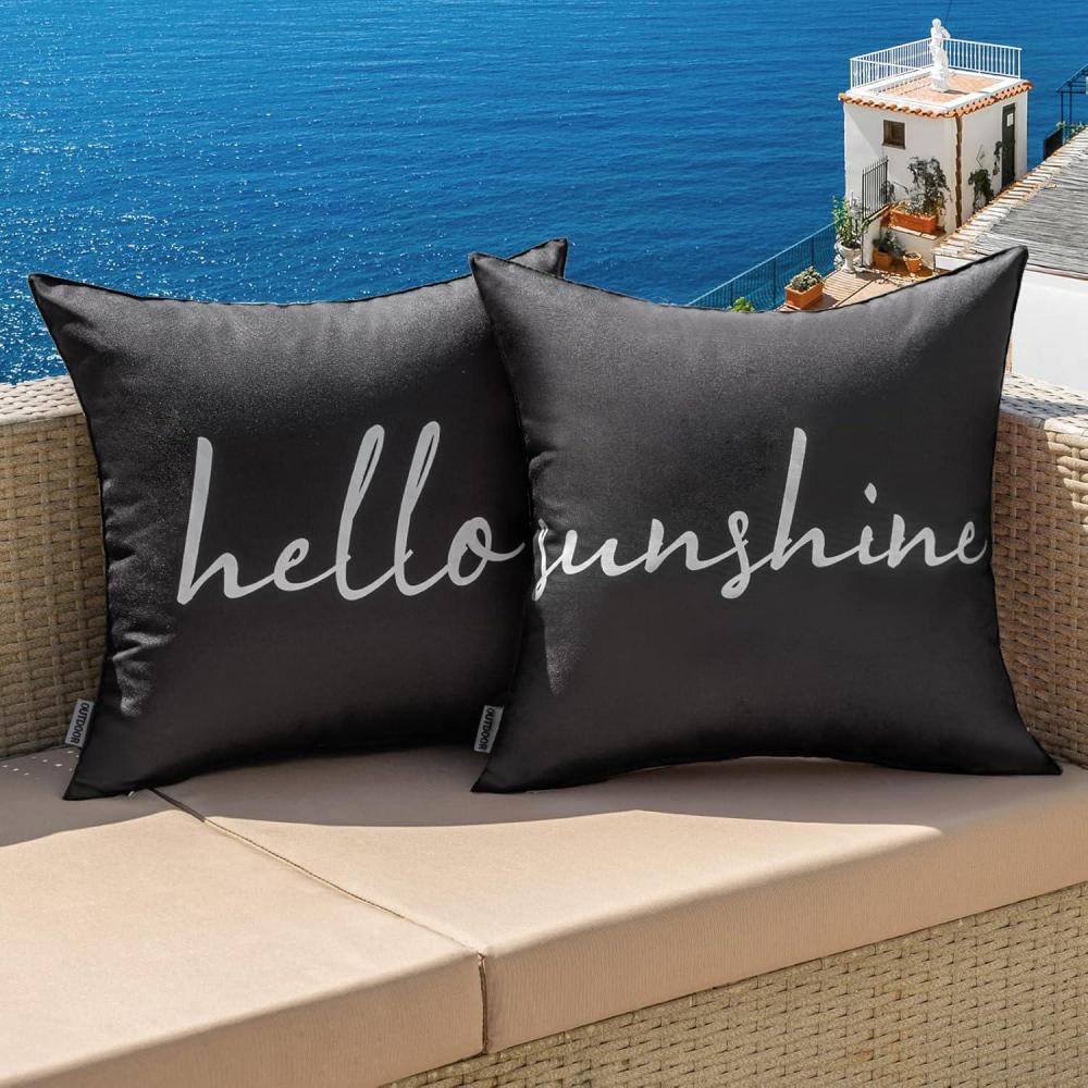 imageMIULEE Outdoor Waterproof Throw Pillow Covers Set of 2 Hello Sunshine Decorative Outdoor Square Pillowcases for Chair Patio Garden Couch Tent Balcony Sofa Black 18x18 InchBlack