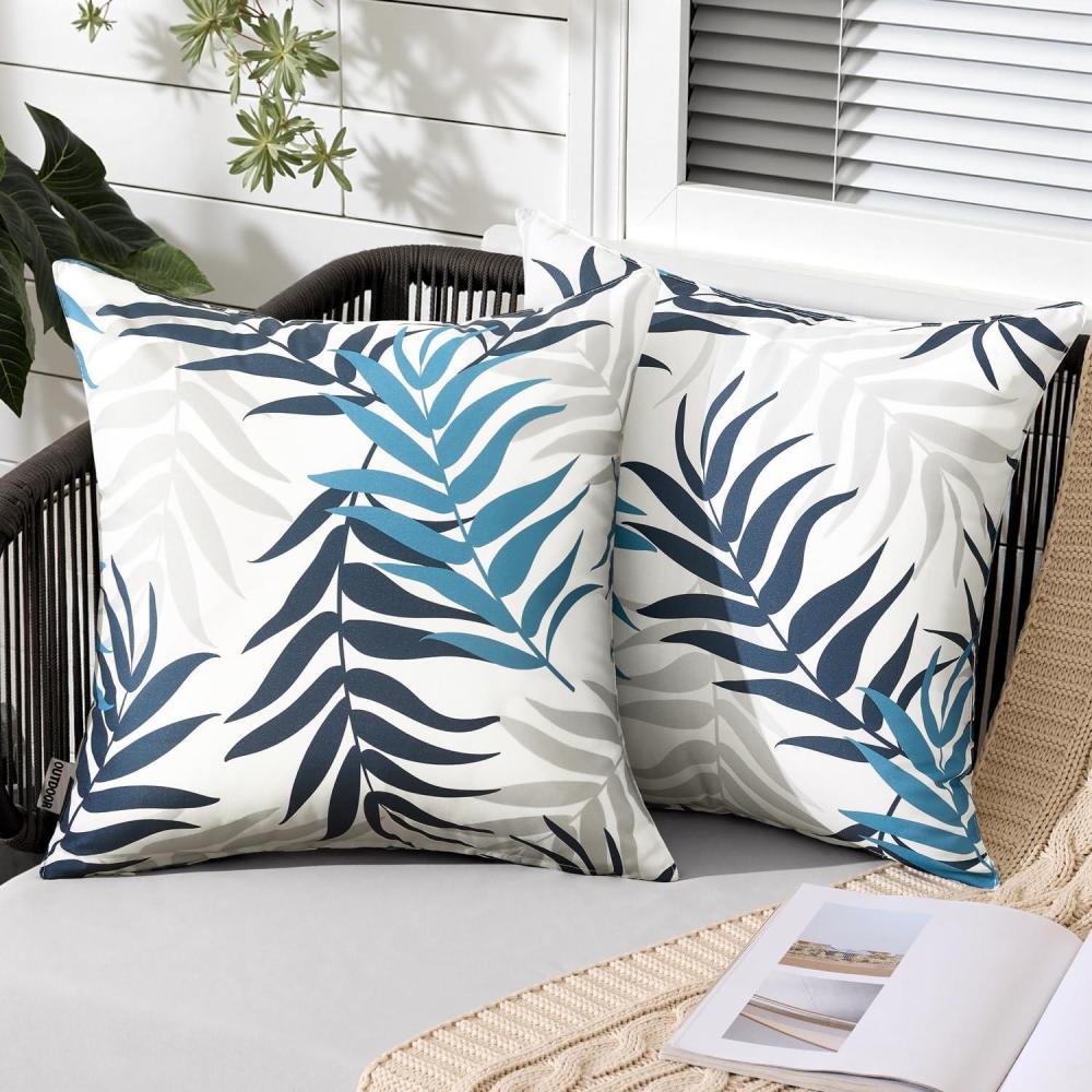 imageMIULEE Pack of 2 Fall Decorative Outdoor Waterproof Throw Pillow Covers Patio Pillow Cases Natural Leaves Pattern Spring Square Cushion Shams Shell for Garden Balcony Couch 20x20 Inch OrangeNavy Blue