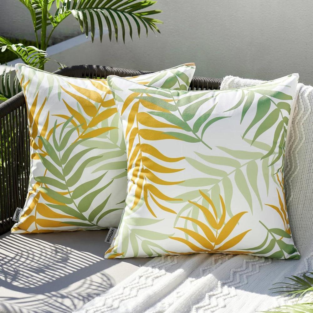 imageMIULEE Pack of 2 Fall Decorative Outdoor Waterproof Throw Pillow Covers Patio Pillow Cases Natural Leaves Pattern Spring Square Cushion Shams Shell for Garden Balcony Couch 20x20 Inch OrangeGreenyellow