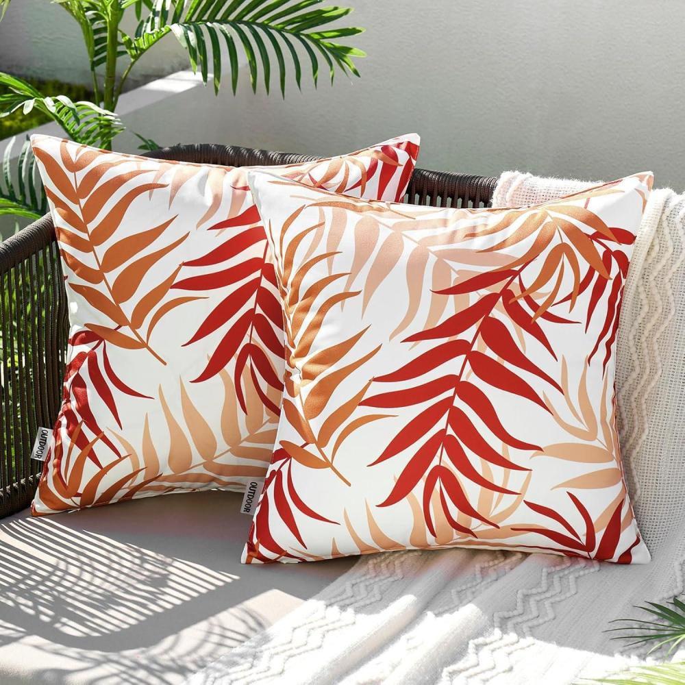 imageMIULEE Pack of 2 Fall Decorative Outdoor Waterproof Throw Pillow Covers Patio Pillow Cases Natural Leaves Pattern Spring Square Cushion Shams Shell for Garden Balcony Couch 20x20 Inch OrangeOrange