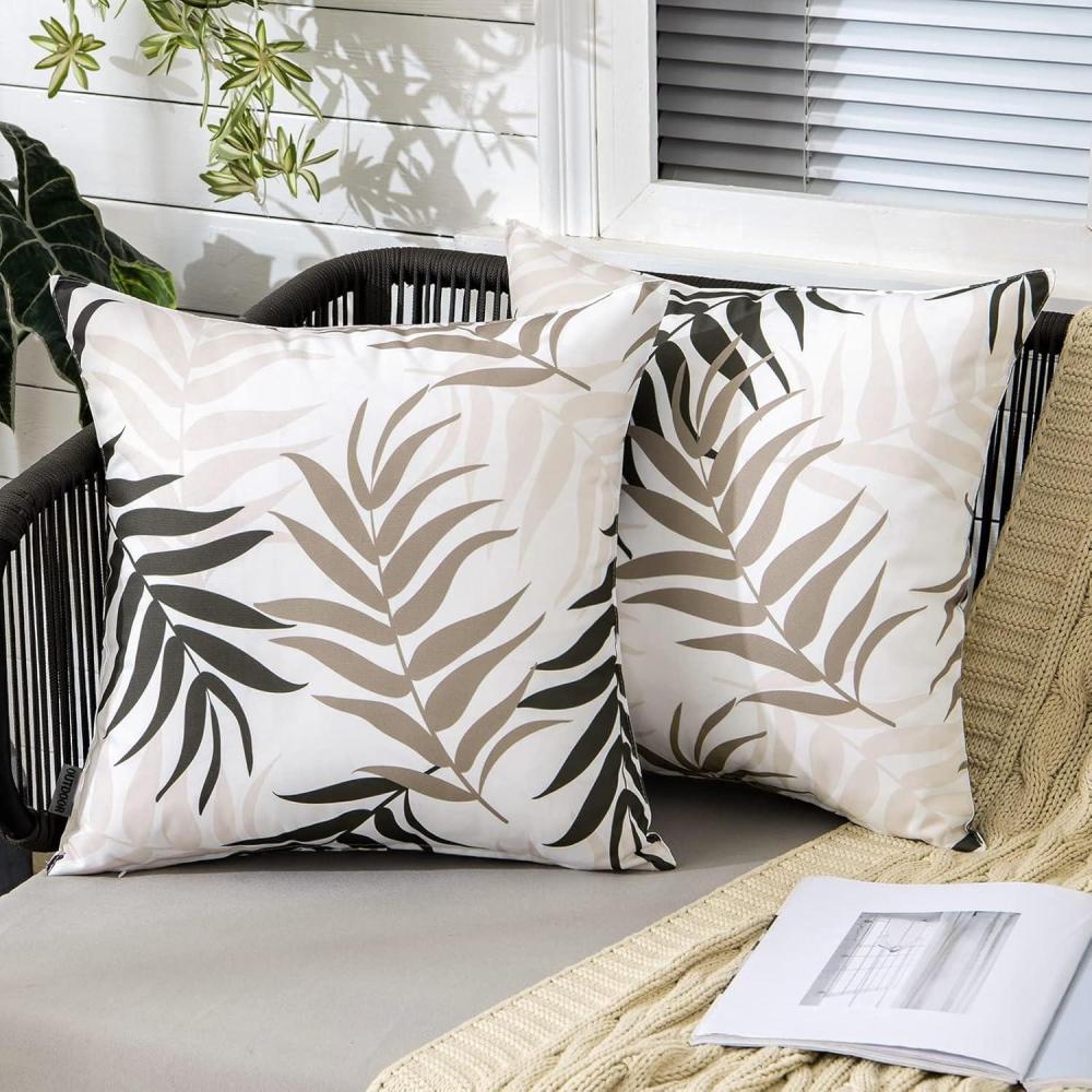 imageMIULEE Pack of 2 Fall Decorative Outdoor Waterproof Throw Pillow Covers Patio Pillow Cases Natural Leaves Pattern Spring Square Cushion Shams Shell for Garden Balcony Couch 20x20 Inch OrangeCoffee Brown