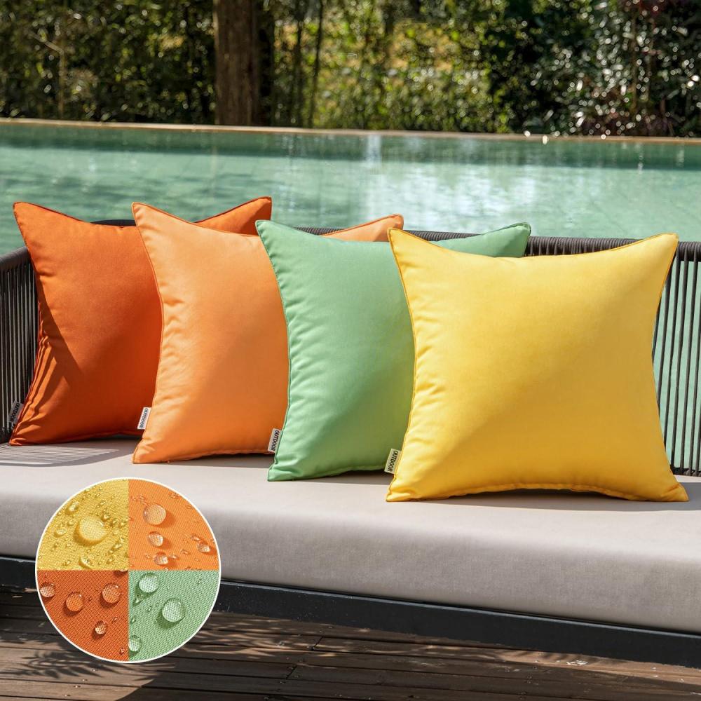 imageMIULEE Pack of 4 Decorative Outdoor Waterproof Summer Pillow Covers Square Garden Cushion Cases PU Coating Throw Pillow Cover Shell for Tent Park Couch 18x18 inch redYellowOrangeGreen