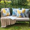MIULEE Pack of 2 Fall Decorative Outdoor Waterproof Throw Pillow Covers Patio Pillow Cases Natural Leaves Pattern Spring Square Cushion Shams Shell for Garden Balcony Couch 20×20 Inch, Orange(Yellow Blue)