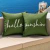 MIULEE Outdoor Waterproof Throw Pillow Covers Set of 2 Hello Sunshine Decorative Outdoor Square Pillowcases for Chair Patio Garden Couch Tent Balcony Sofa Black 18×18 Inch(Olive Green)