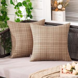 MIULEE Outdoor Waterproof Throw Pillow Covers Decorative Farmhouse Water Resistant Cushion Covers for Tent Patio Garden Couch Sofa Pack of 2, 20×20 Inch Violet(Beige)