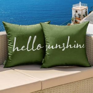 MIULEE Outdoor Waterproof Throw Pillow Covers Set of 2 Hello Sunshine Decorative Outdoor Square Pillowcases for Chair Patio Garden Couch Tent Balcony Sofa Black 18×18 Inch(Olive Green)