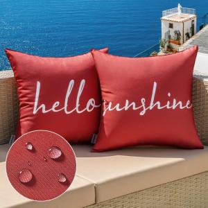 MIULEE Outdoor Waterproof Throw Pillow Covers Set of 2 Hello Sunshine Decorative Outdoor Square Pillowcases for Chair Patio Garden Couch Tent Balcony Sofa Black 18×18 Inch(Red)