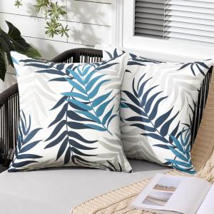 MIULEE Pack of 2 Fall Decorative Outdoor Waterproof Throw Pillow Covers Patio Pillow Cases Natural Leaves Pattern Spring Square Cushion Shams Shell for Garden Balcony Couch 20×20 Inch, Orange(Navy Blue)