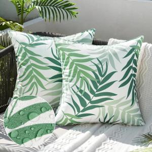 MIULEE Pack of 2 Fall Decorative Outdoor Waterproof Throw Pillow Covers Patio Pillow Cases Natural Leaves Pattern Spring Square Cushion Shams Shell for Garden Balcony Couch 20×20 Inch, Orange(Sage Green)