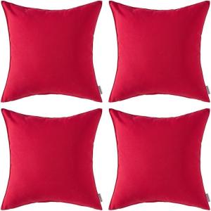 MIULEE Pack of 4 Decorative Outdoor Waterproof Summer Pillow Covers Square Garden Cushion Cases PU Coating Throw Pillow Cover Shell for Tent Park Couch 18×18 inch red/Yellow(Red)