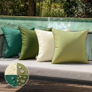 MIULEE Pack of 4 Decorative Outdoor Waterproof Summer Pillow Covers Square Garden Cushion Cases PU Coating Throw Pillow Cover Shell for Tent Park Couch 18×18 inch red/Yellow(Green)