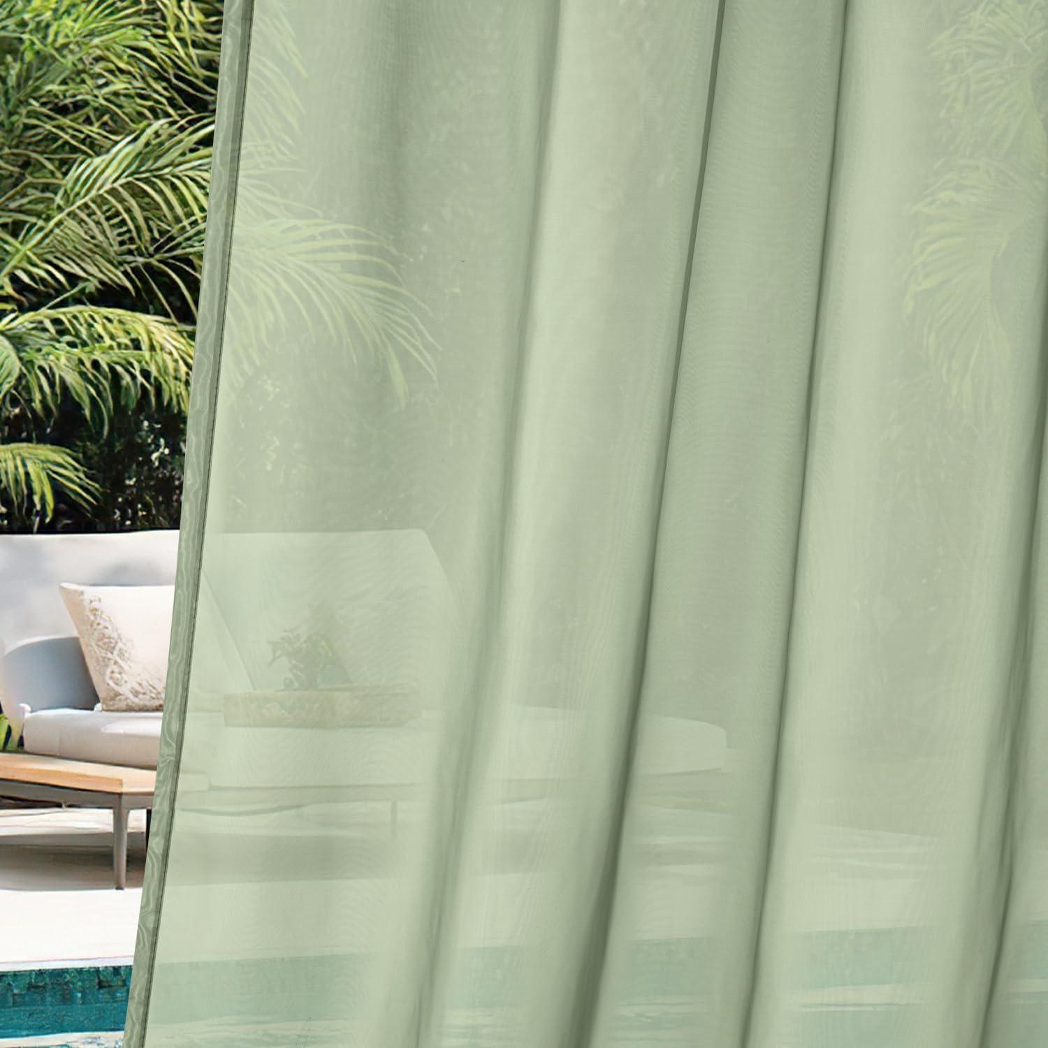 imageMIULEE Outdoor Sheer Curtain for Patio Waterproof 2 Panels Sage Green Privacy Drape Voile Curtain Rod Pocket for PorchPergola Cabana Gazebo 54 X 84 Inch LongSage Green