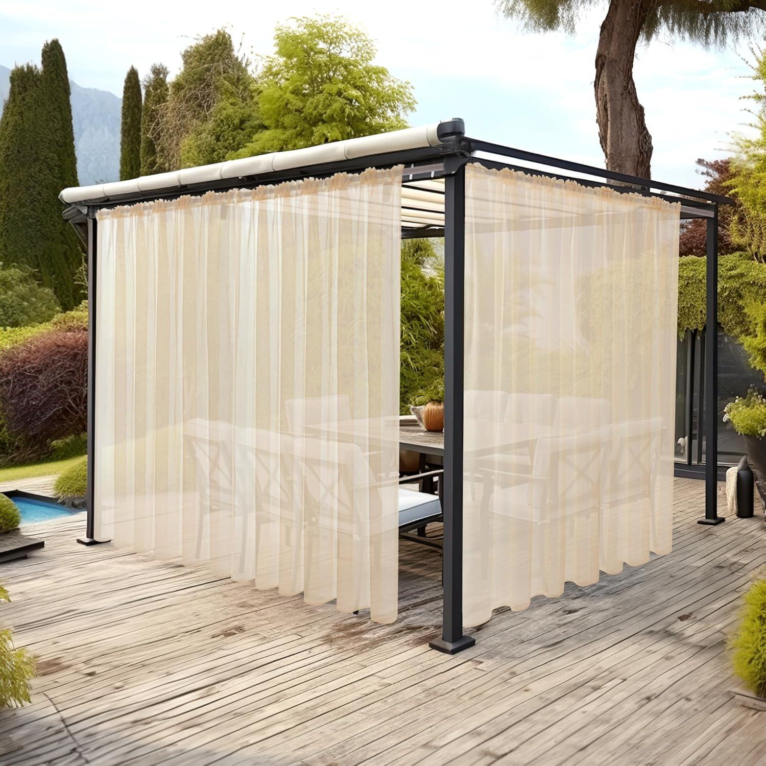 imageMIULEE Outdoor Sheer Curtain for Patio Waterproof 2 Panels Sage Green Privacy Drape Voile Curtain Rod Pocket for PorchPergola Cabana Gazebo 54 X 84 Inch LongCream Beige