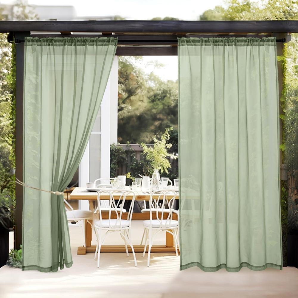 imageMIULEE Outdoor Sheer Curtain for Patio Waterproof  2 Panels Sage Green Privacy Drape Voile Curtain Rod Pocket for PorchPergola Cabana Gazebo 54 X 84 Inch LongSage Green