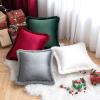 MIULEE Christmas Velvet Pillow Covers with Faux Fur Decorative Boho Winter Pillowcases Set of 2 Soft Square Cushion Covers for Couch Bed Sofa Living Room Bedroom 18 X 18 Inches Burgundy